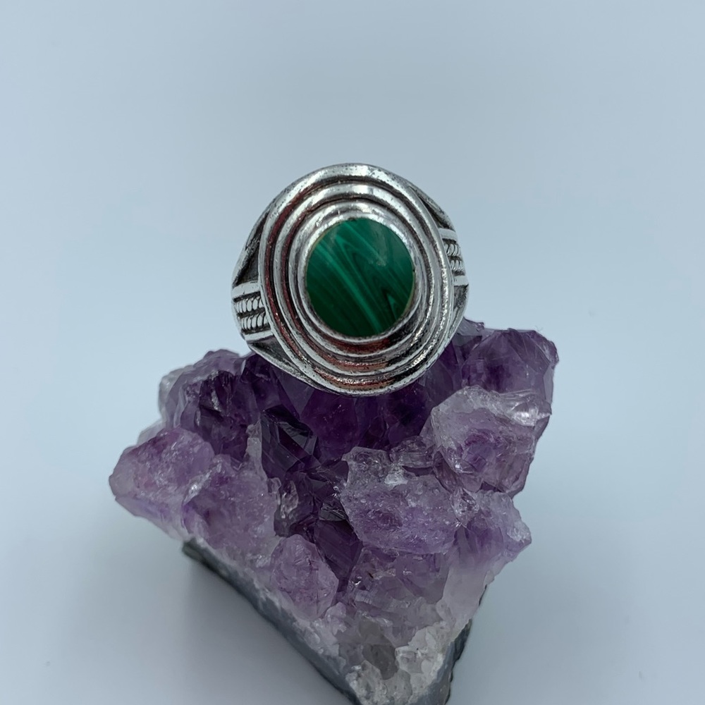 Vintage Sterling Silver Malachite Men’s Ring